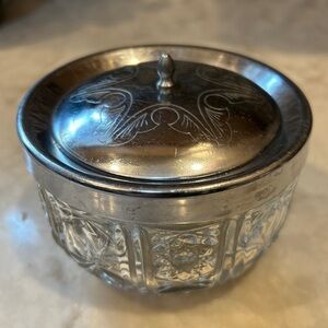 Vintage Silver and Cut Crystal Style Lidded Dish- EUC